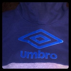 a blue and gray hoodie